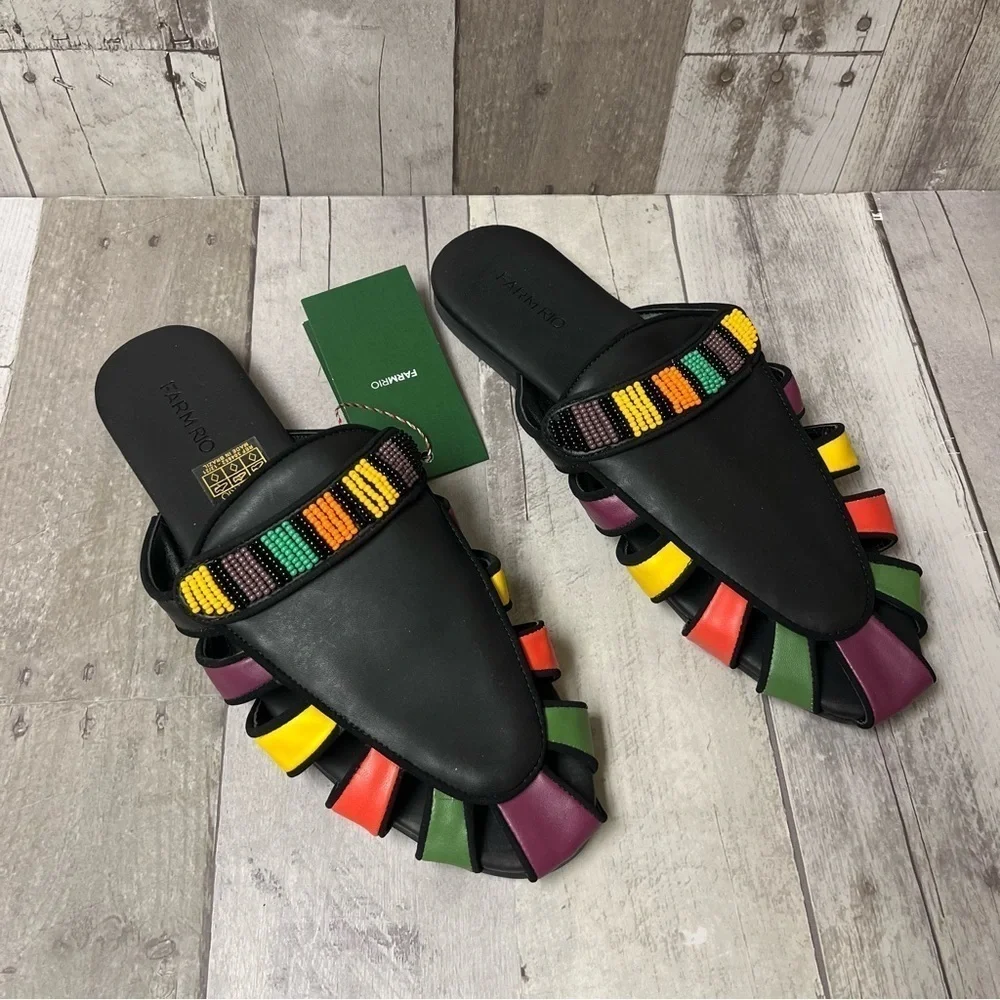 NWB FARM Rio Black Rainbow Beaded Mule Size 10 - Picture 4 of 10